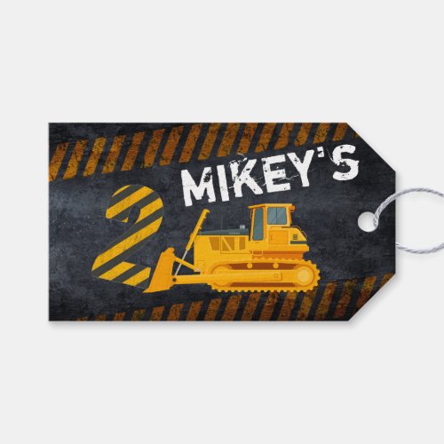 Black  Yellow Construction Vehicle 2nd Birthday Gift Tags
