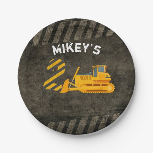 Black  Yellow Construction Vehicle 2nd Birthday Paper Plates