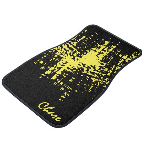 Black  Yellow Cool Set Of Abstract Car Floor Mats