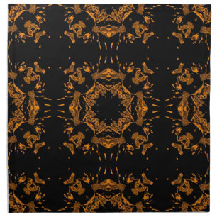 Black, Yellow copper Floral Damasks Retro Pattern Cloth Napkin