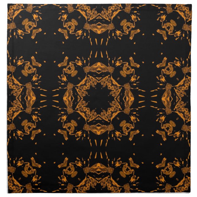Black, Yellow copper Floral Damasks Retro Pattern Cloth Napkin (Front)