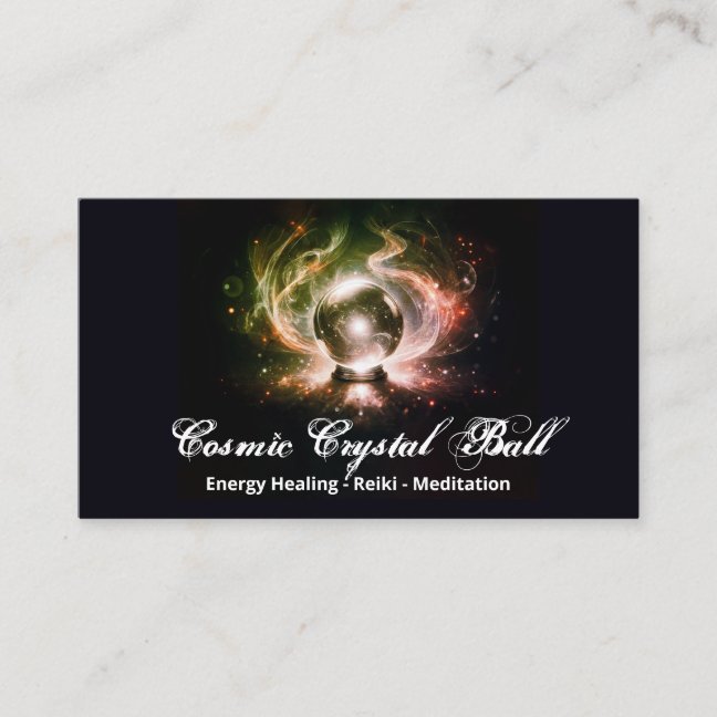 Black yellow Crystal ball Energy Reiki Meditation Business Card