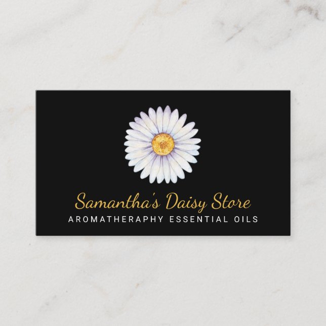 Black Yellow Daisy watercolor aromatheraphy Business Card (Front)