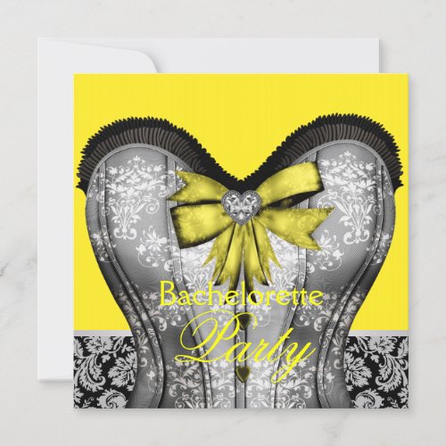 Black Yellow Damask Corset Bachelorette Party Custom Invite