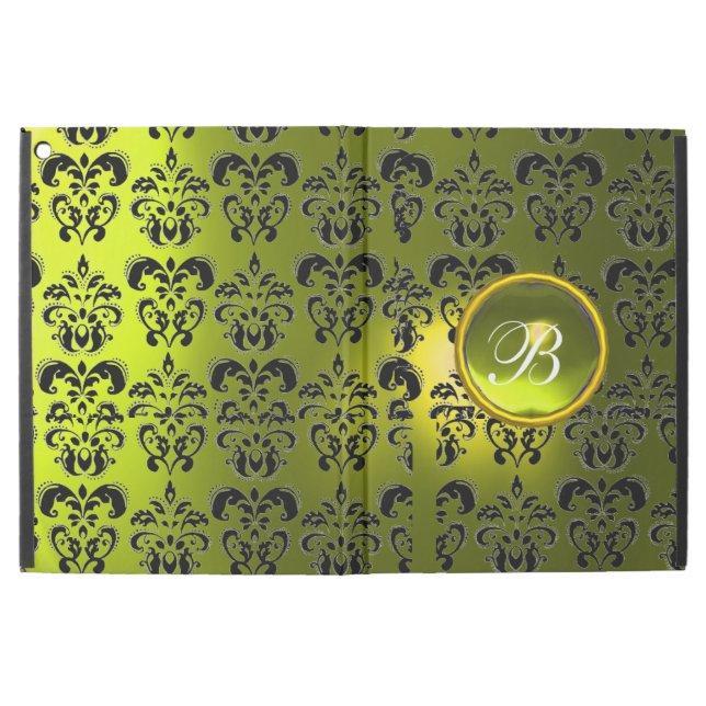 BLACK YELLOW DAMASK GEM MONOGRAM iPad PRO 12.9" CASE (Outside)