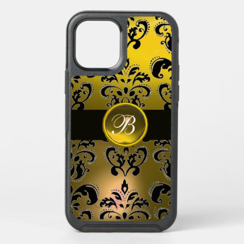 BLACK YELLOW  DAMASK GEMSTONE MONOGRAM iPhone CASE