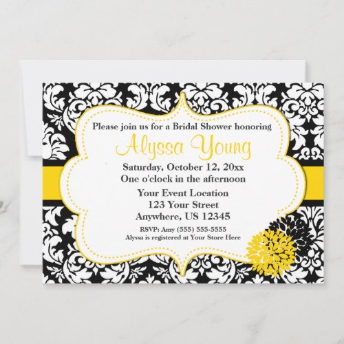 Black Yellow Damask Invitation
