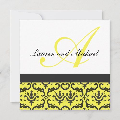 Black Yellow Damask Monogram Wedding Invite