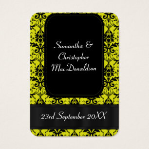 Black yellow damask wedding favor thank you tag