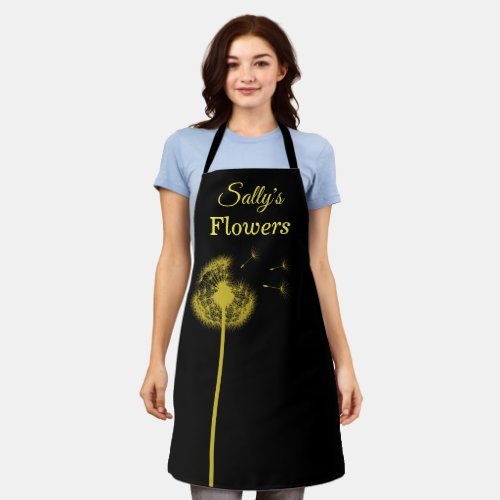 Black  Yellow Dandelion Apron