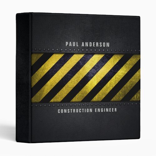 Black Yellow Danger Stripes Construction Engineer 3 Ring Binder