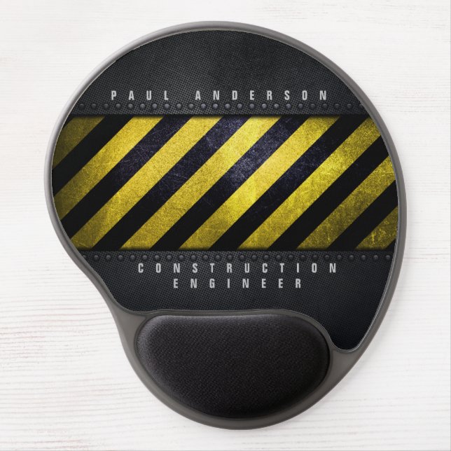 Black Yellow Danger Stripes Construction Engineer Gel Mouse Pad (Front)