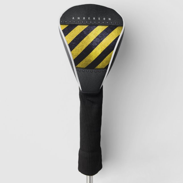 Black Yellow Danger Stripes Construction Engineer Golf Head Cover (Front)