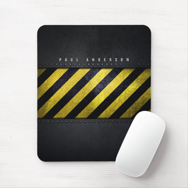 Black Yellow Danger Stripes Construction Engineer Mouse Pad (With Mouse)