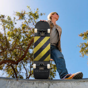 Black Yellow Danger Stripes Construction Engineer Skateboard