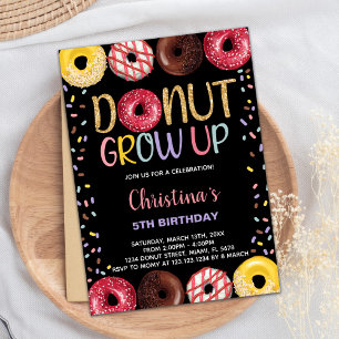 Black Yellow Donut Birthday Invitations