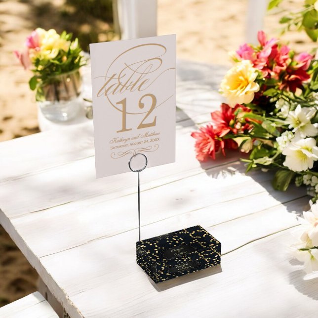 Black Yellow Dots Birthday Anniversary Place Card Holder (Creator Uploaded)
