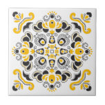 Black Yellow Elegant Mediterranean Stylish White Ceramic Tile<br><div class="desc">Beautiful crisp fresh original modern Mediterranean style decorative ornament pattern in black and yellow colors on a white background ceramic tile.</div>