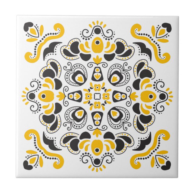 Black Yellow Elegant Mediterranean Stylish White Ceramic Tile (Front)