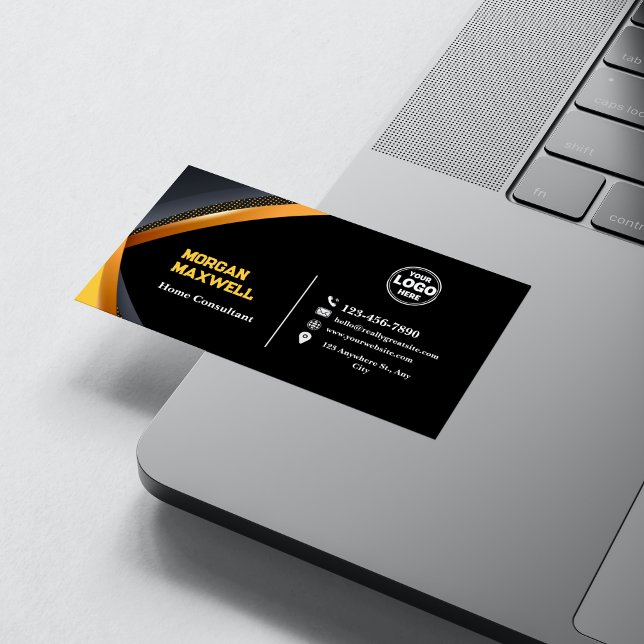 Black Yellow Elegant Modern Home Consultant Business Card (Creator Uploaded)