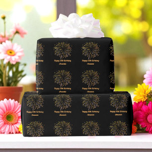 Black Yellow Fireworks Birthday Wrapping Paper