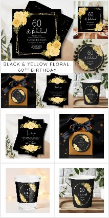 Black & Yellow Floral 60th Birthday