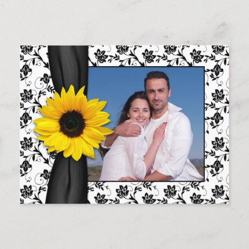 Black Yellow Floral Damask Sunflower Save the Date Announcement Postcard
