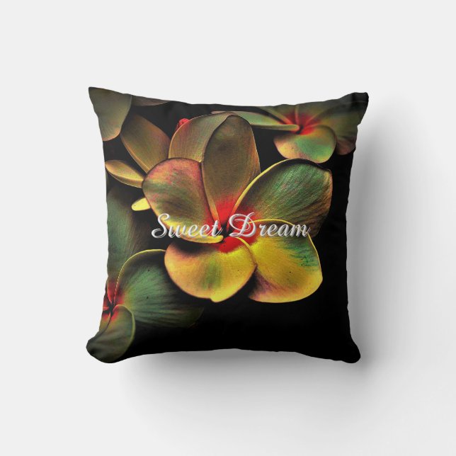 Black & Yellow  floral good sleep  Throw Pillow (Front)