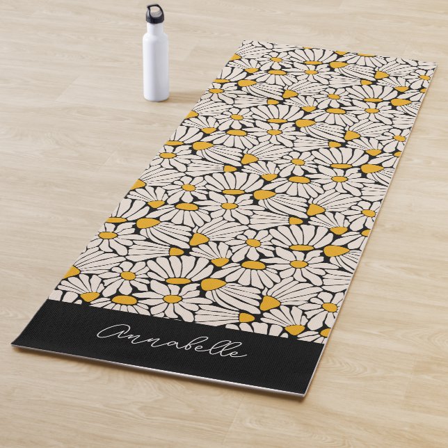 Black Yellow Floral Matisse Block Print Yoga Mat (In Situ)