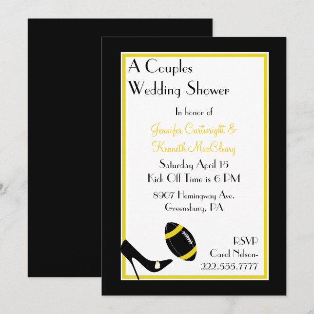 Black & Yellow Football Couples Wedding Shower Invitation (Front/Back)