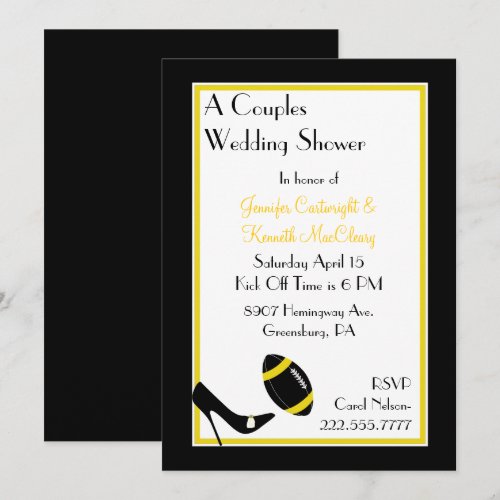 Black &amp; Yellow Football Couples Wedding Shower Invite