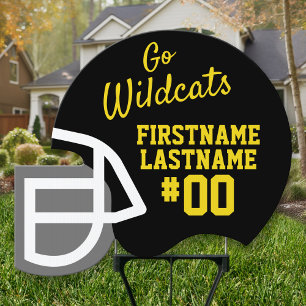 Black Yellow Football Mascot Name Number Helmet Sign