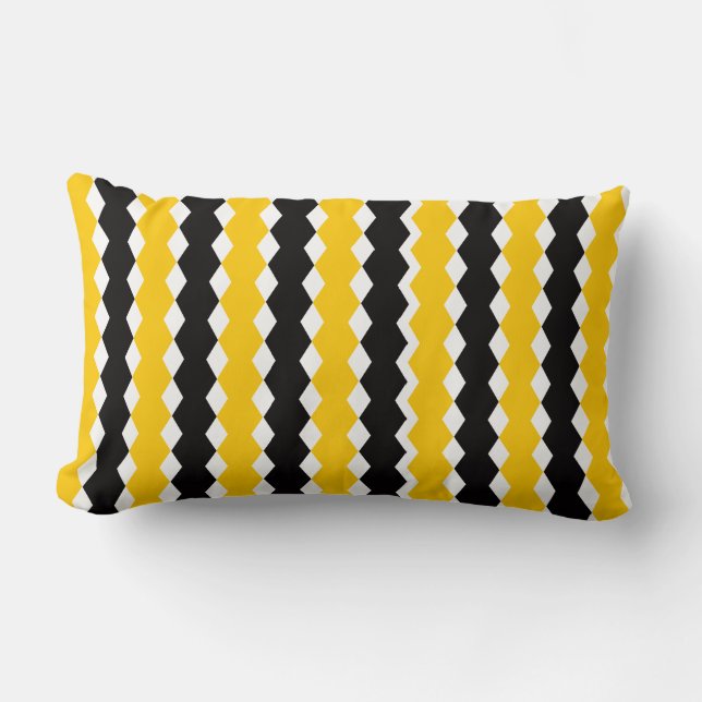 Black & Yellow Geometric Funky Modern Pattern Lumbar Pillow (Front)