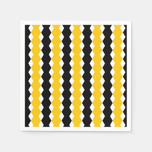 Black  Yellow Geometric Funky Modern Pattern Napkins