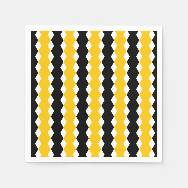 Black & Yellow Geometric Funky Modern Pattern Napkins (Front)