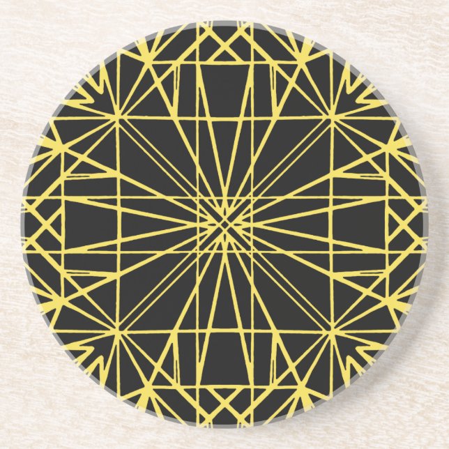 Black & Yellow Geometric Symmetry Coaster (Front)