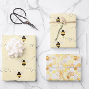 Black Yellow Gold Bees Baby Shower Wrapping Paper Sheets