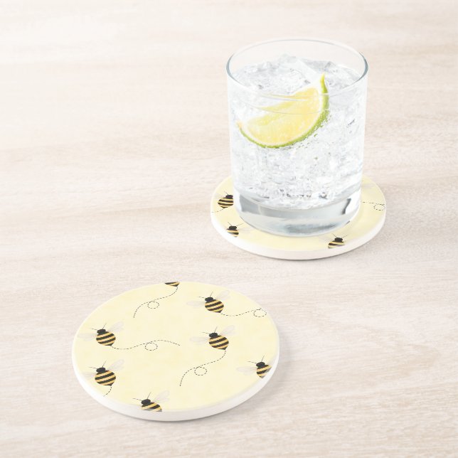 Black Yellow Gold Bees Coaster (Side)