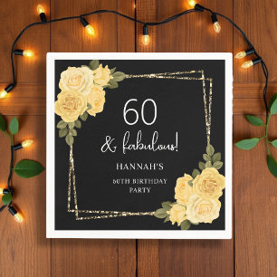 Black Yellow & Gold Floral 60th Birthday  Napkins