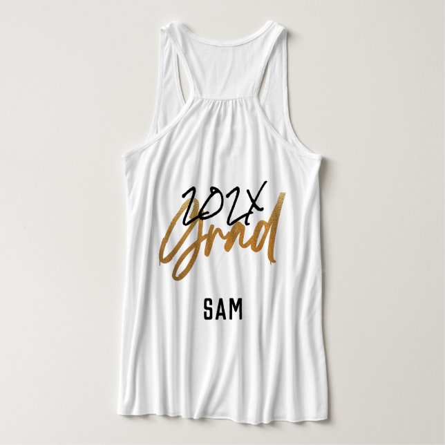 Black Yellow Gold Foil Grad Year Custom Chic Tank Top (Design Back)