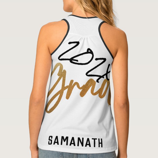 Black Yellow Gold Foil Grad Year Custom Chic Tank Top (Back)
