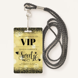 Black & Yellow Gold Glam Sweet 16 Badge