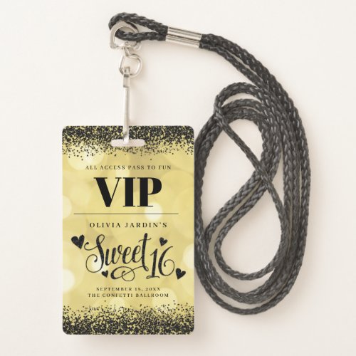 Black  Yellow Gold Glam Sweet 16 Badge