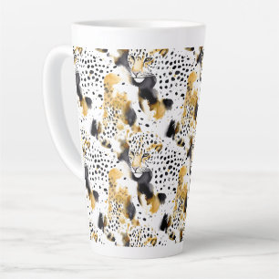 Black Yellow Gold Leopards Animal Print Latte Mug