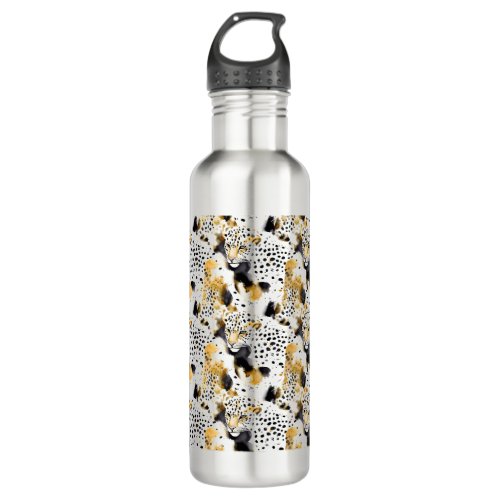 Black Yellow Gold Leopards Animal Print Stainless Steel Water Bottle