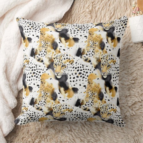 Black Yellow Gold Leopards Animal Print Throw Pillow