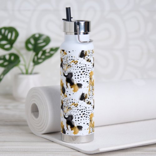 Black Yellow Gold Leopards Animal Print Water Bottle