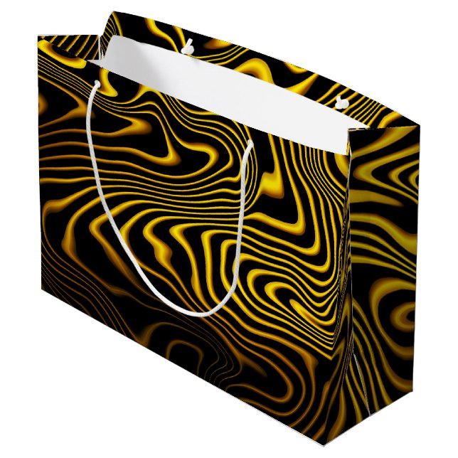 Black Yellow Gold Swirls Texture Large Gift Bag (Back Angled)