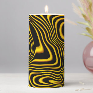 Black Yellow Gold Swirls Texture Pillar Candle