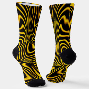 Black Yellow Gold Swirls Texture Socks